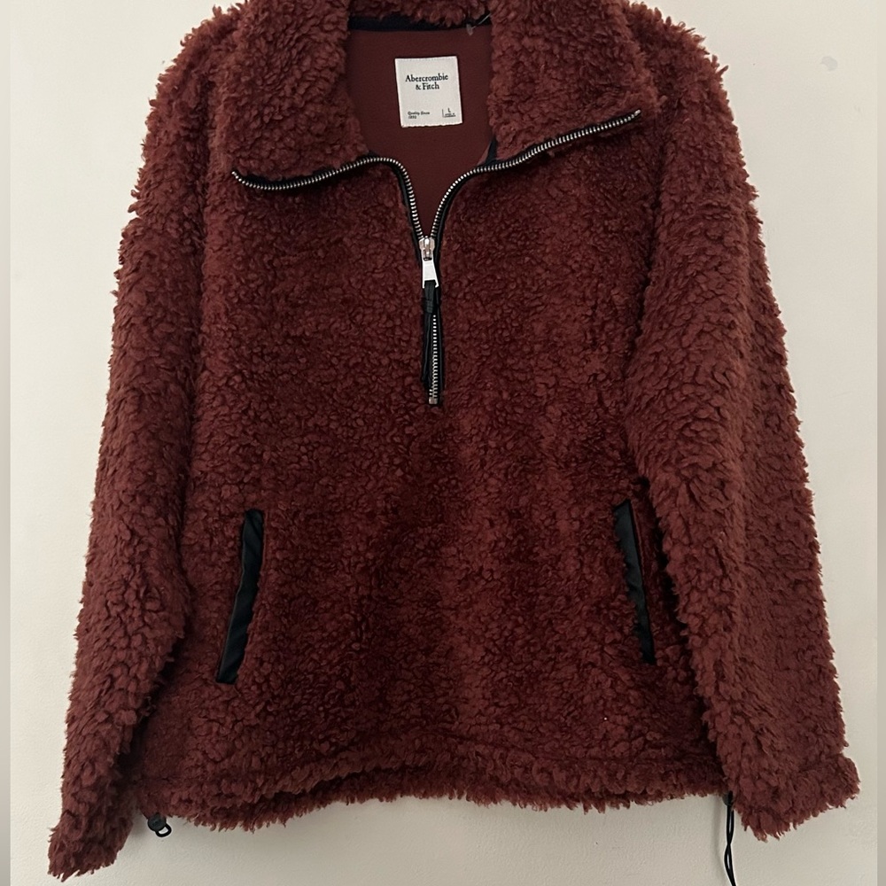 Abercrombie & Fitch Pull Brown Burgundy Sherpa oversized half zip jacket sweater